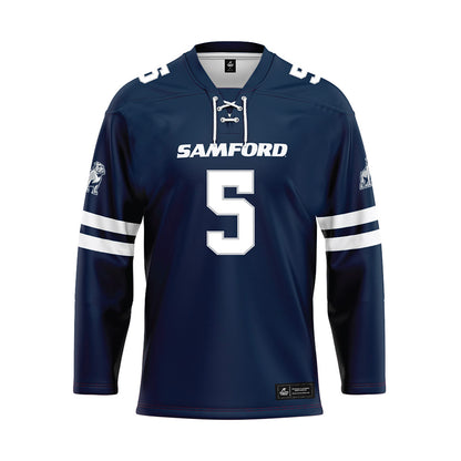 Samford - NCAA Men's Basketball : Cade Norris - Blue Hockey Jersey-0