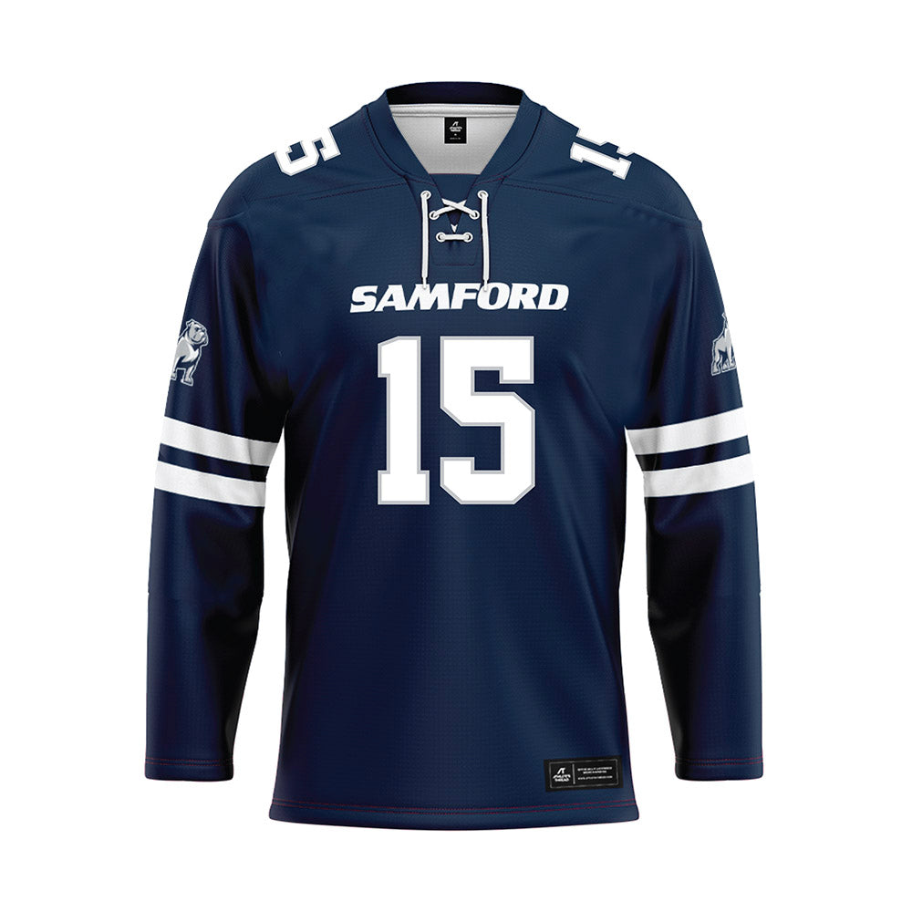 Samford - NCAA Women's Soccer : Ava Baumann - Blue Hockey Jersey-0