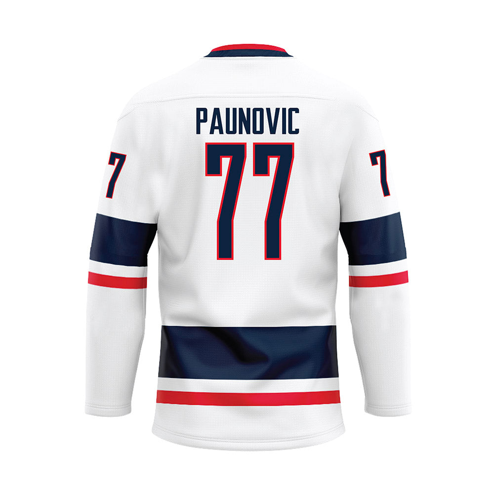 UConn - NCAA Men's Basketball : Uros Paunovic - White Hockey Jersey-1