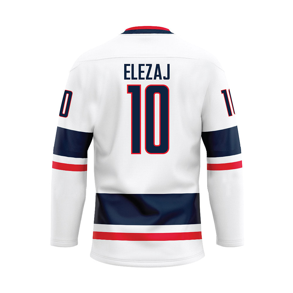 UConn - NCAA Men's Basketball : Rrezon Elezaj - White Hockey Jersey-1