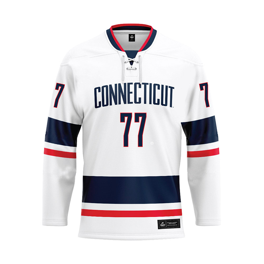 UConn - NCAA Men's Basketball : Uros Paunovic - White Hockey Jersey-0