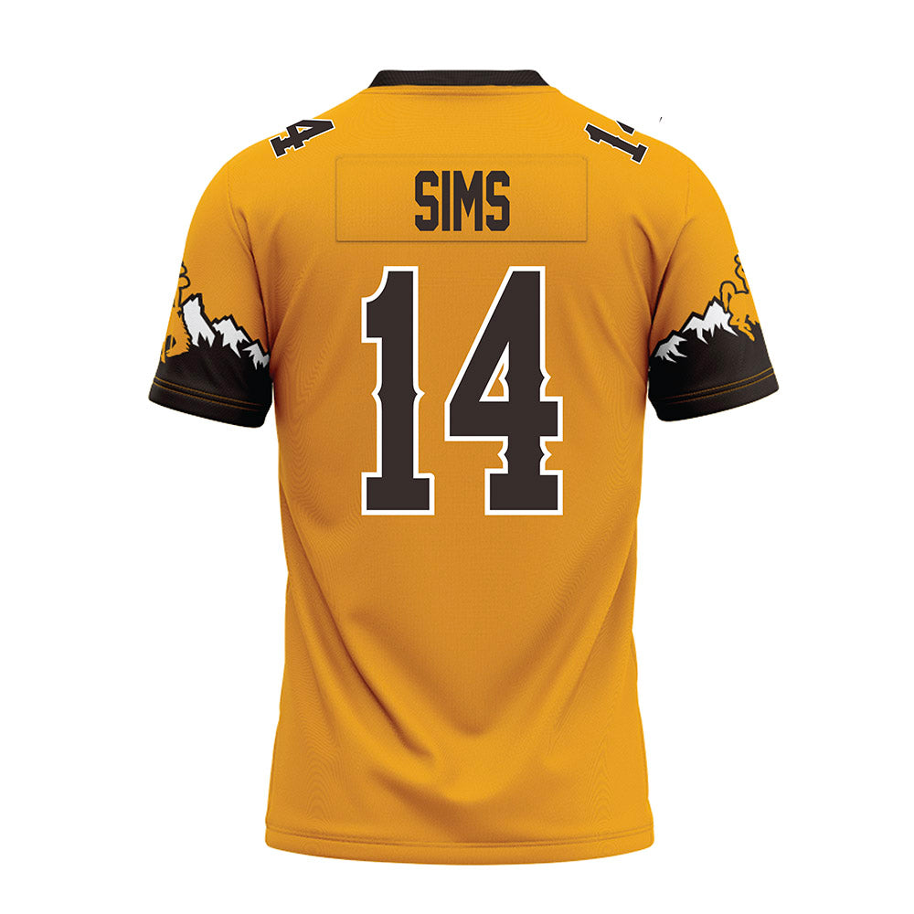 Wyoming - NCAA Football : Landon Sims - Gold Premium Football Jersey-1