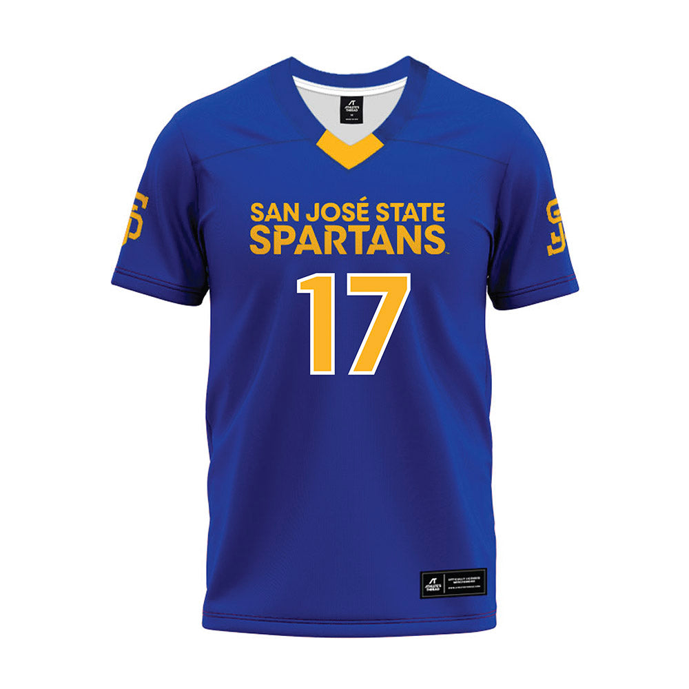 SJSU - NCAA Football : Ryker Ruelas - Blue Premium Football Jersey-0