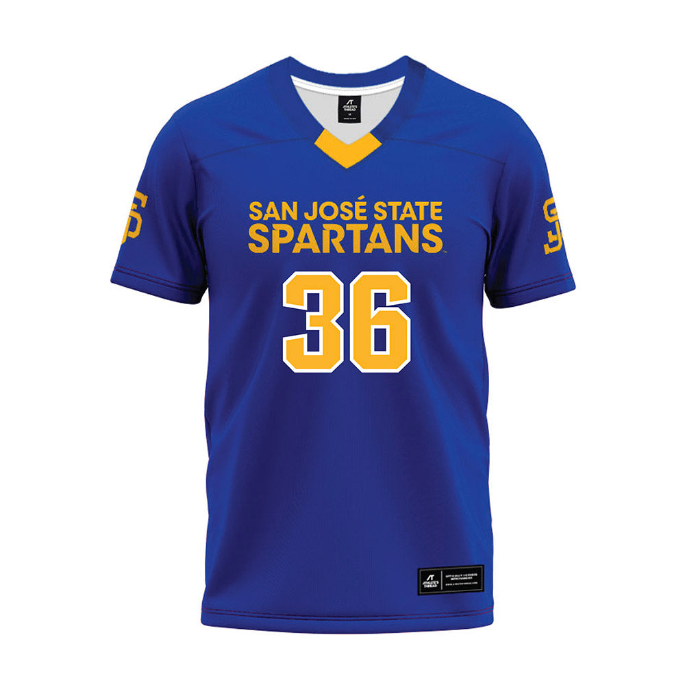 SJSU - NCAA Football : Trajan Sinatra - Blue Premium Football Jersey-0