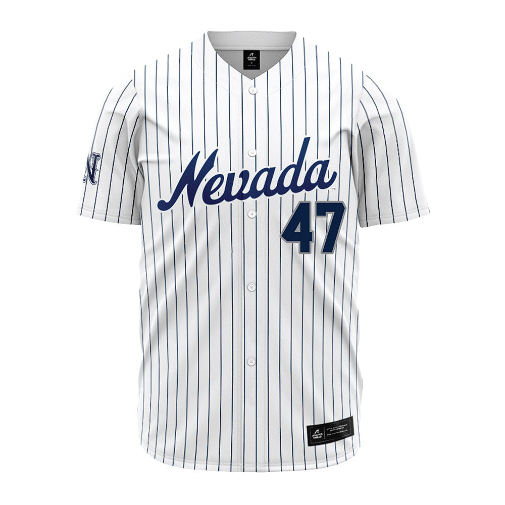 Nevada - NCAA Baseball : Luke Schat - White Pinstripe Jersey-0