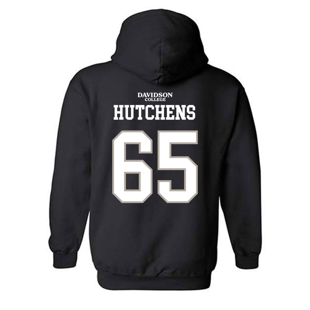Davidson - NCAA Football : Russell Hutchens - Black Replica Shersey Hooded Sweatshirt-1