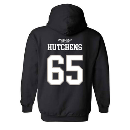 Davidson - NCAA Football : Russell Hutchens - Black Replica Shersey Hooded Sweatshirt-1