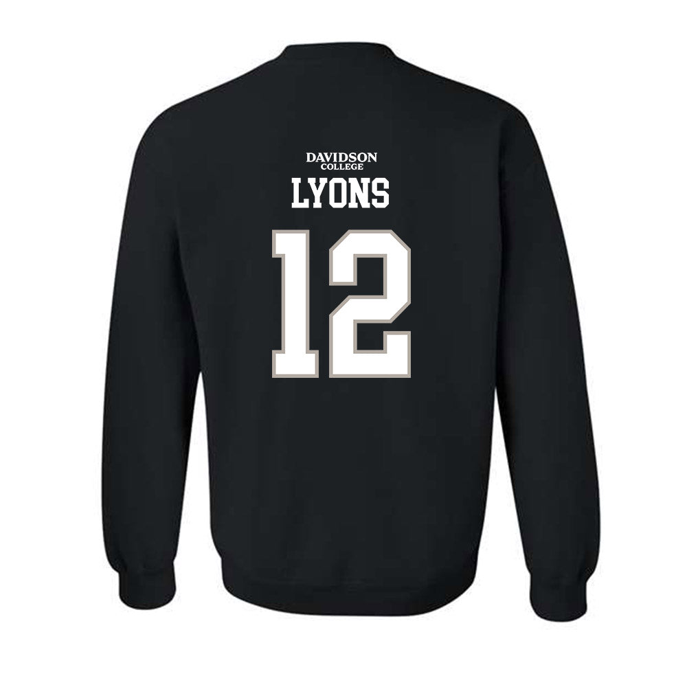 Davidson - NCAA Football : Christian Lyons - Black Replica Shersey Crewneck Sweatshirt-1