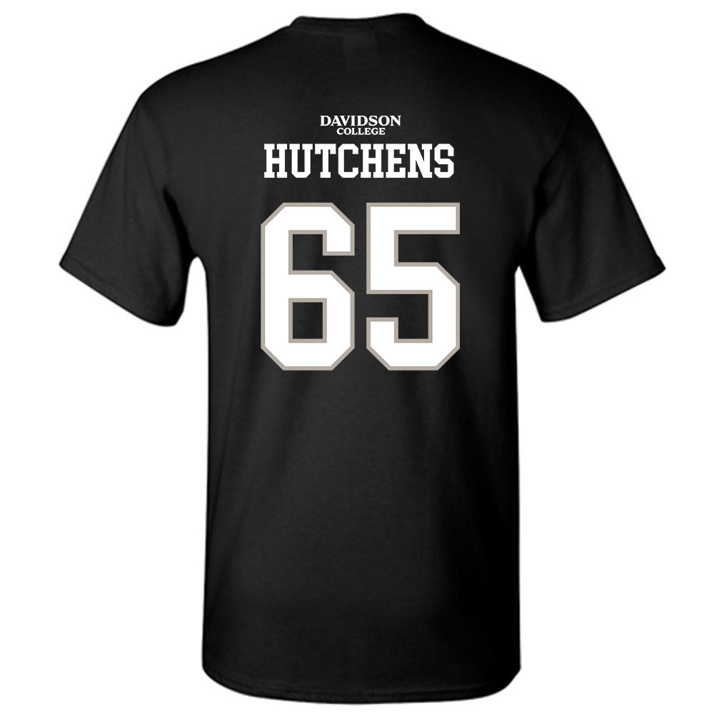 Davidson - NCAA Football : Russell Hutchens - Black Replica Shersey T-Shirt-1