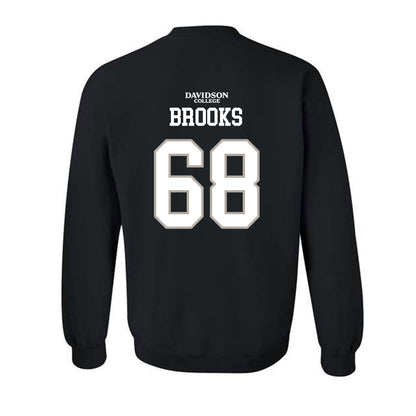 Davidson - NCAA Football : David Brooks - Black Replica Shersey Crewneck Sweatshirt-1