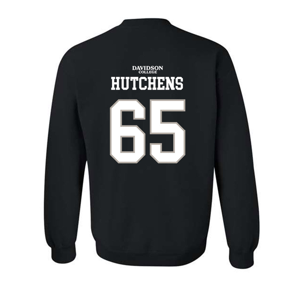 Davidson - NCAA Football : Russell Hutchens - Black Replica Shersey Crewneck Sweatshirt-1