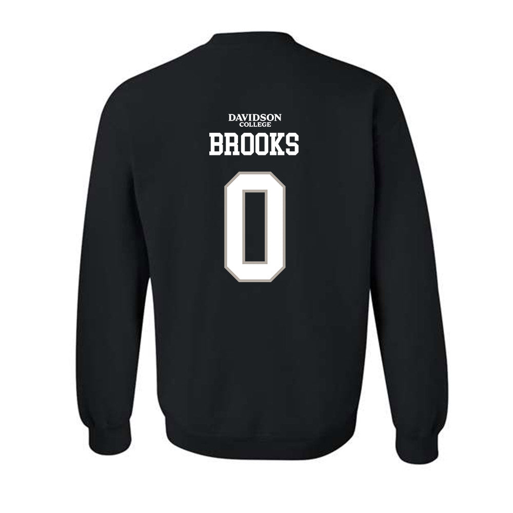 Davidson - NCAA Football : Hunter Brooks - Black Replica Shersey Crewneck Sweatshirt-1