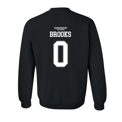 Davidson - NCAA Football : Hunter Brooks - Black Replica Shersey Crewneck Sweatshirt-1