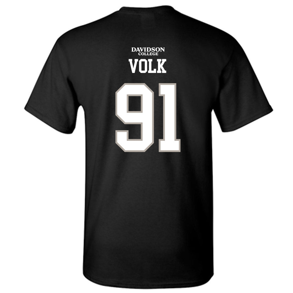 Davidson - NCAA Football : Will Volk - Black Replica Shersey T-Shirt-1