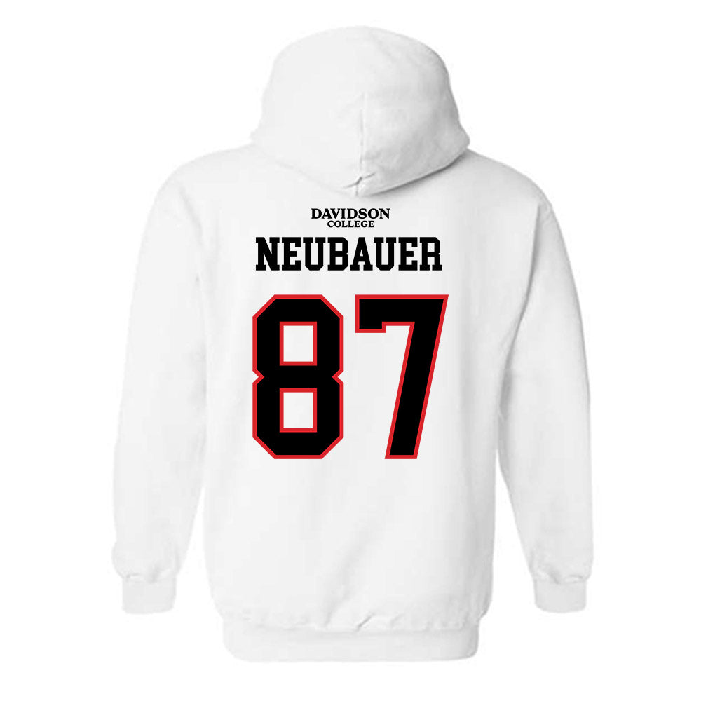 Davidson - NCAA Football : Cal Neubauer - White Replica Shersey Hooded Sweatshirt-1