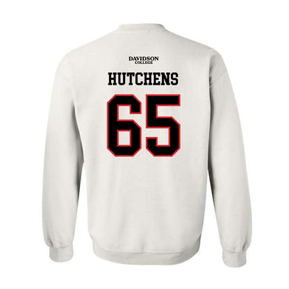 Davidson - NCAA Football : Russell Hutchens - White Replica Shersey Crewneck Sweatshirt-1
