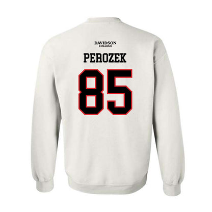 Davidson - NCAA Football : Jack Perozek - White Replica Shersey Crewneck Sweatshirt-1
