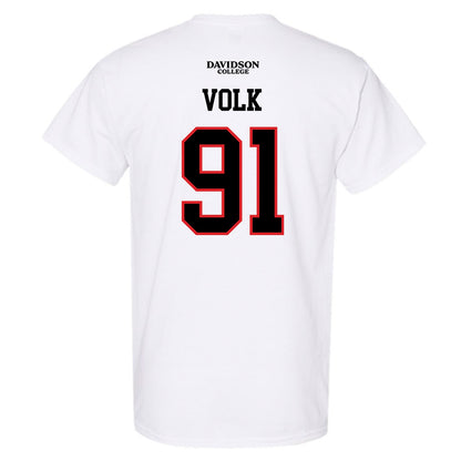 Davidson - NCAA Football : Will Volk - White Replica Shersey T-Shirt-1