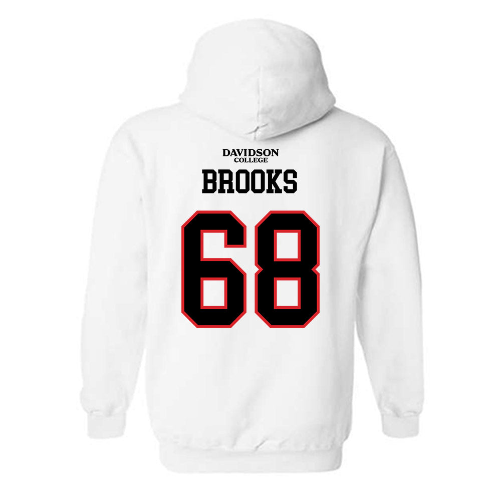 Davidson - NCAA Football : David Brooks - White Replica Shersey Hooded Sweatshirt-1