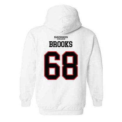 Davidson - NCAA Football : David Brooks - White Replica Shersey Hooded Sweatshirt-1
