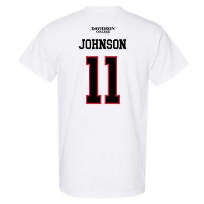 Davidson - NCAA Football : Tre Johnson - White Replica Shersey T-Shirt-1