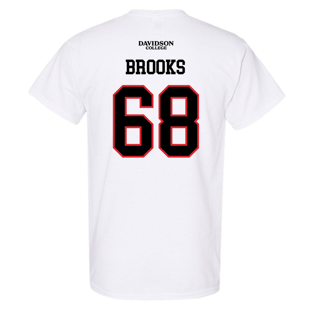 Davidson - NCAA Football : David Brooks - White Replica Shersey T-Shirt-1