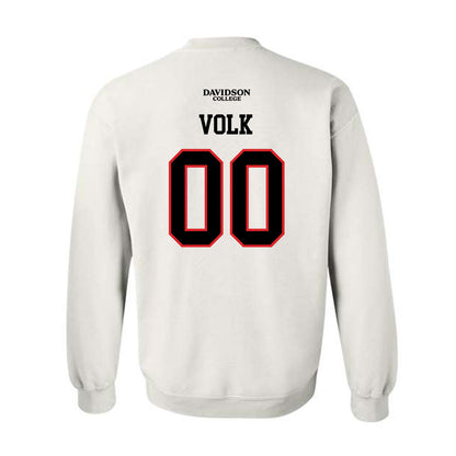 Davidson - NCAA Football : Will Volk - White Replica Shersey Crewneck Sweatshirt-1
