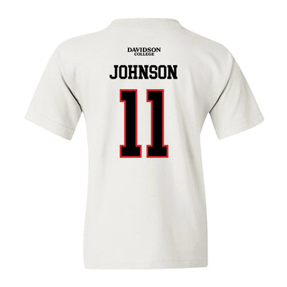 Davidson - NCAA Football : Tre Johnson - White Replica Shersey Youth T-Shirt-1