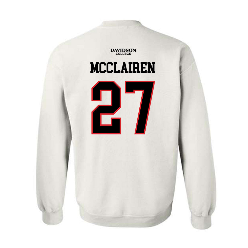 Davidson - NCAA Football : Revis McClairen - White Replica Shersey Crewneck Sweatshirt-1