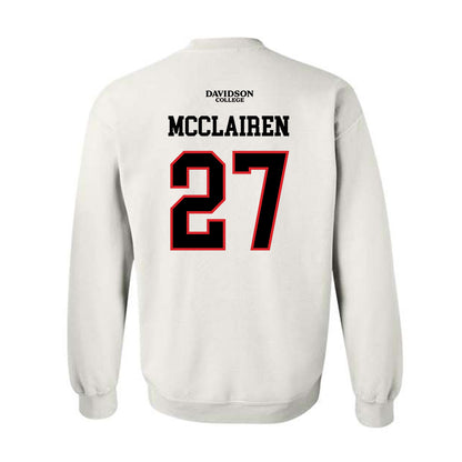 Davidson - NCAA Football : Revis McClairen - White Replica Shersey Crewneck Sweatshirt-1