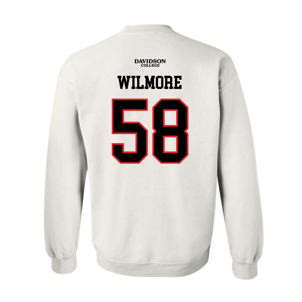 Davidson - NCAA Football : Lincoln Wilmore - White Replica Shersey Crewneck Sweatshirt-1