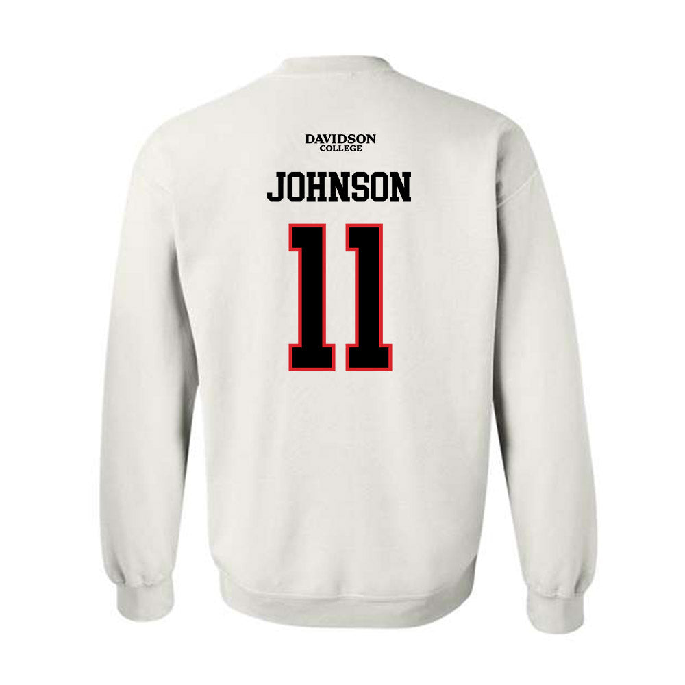 Davidson - NCAA Football : Tre Johnson - White Replica Shersey Crewneck Sweatshirt-1