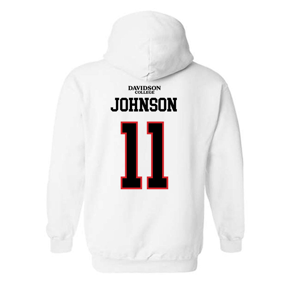 Davidson - NCAA Football : Tre Johnson - White Replica Shersey Hooded Sweatshirt-1