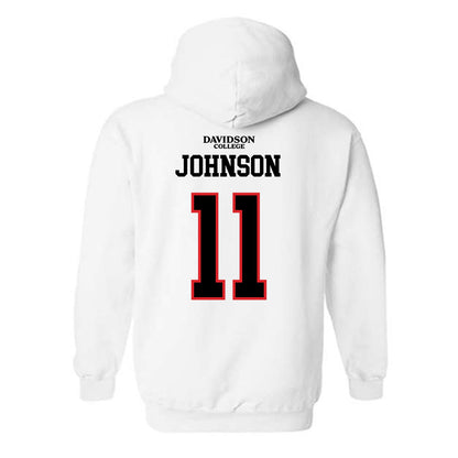Davidson - NCAA Football : Tre Johnson - White Replica Shersey Hooded Sweatshirt-1