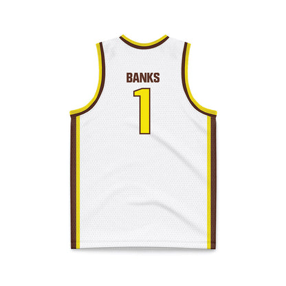 Quincy - NCAA Men's Basketball : Jayden Banks - White Basketball Jersey-1