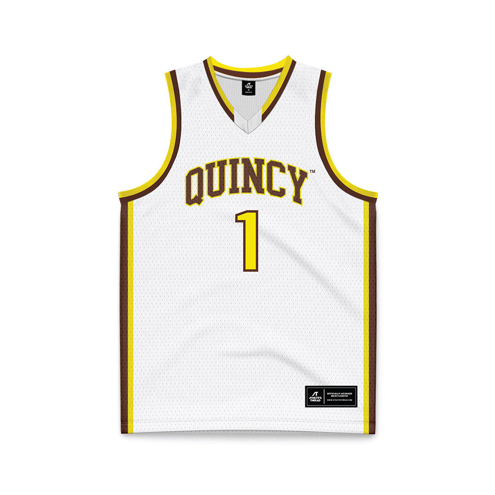 Quincy - NCAA Men's Basketball : Jayden Banks - White Basketball Jersey-0