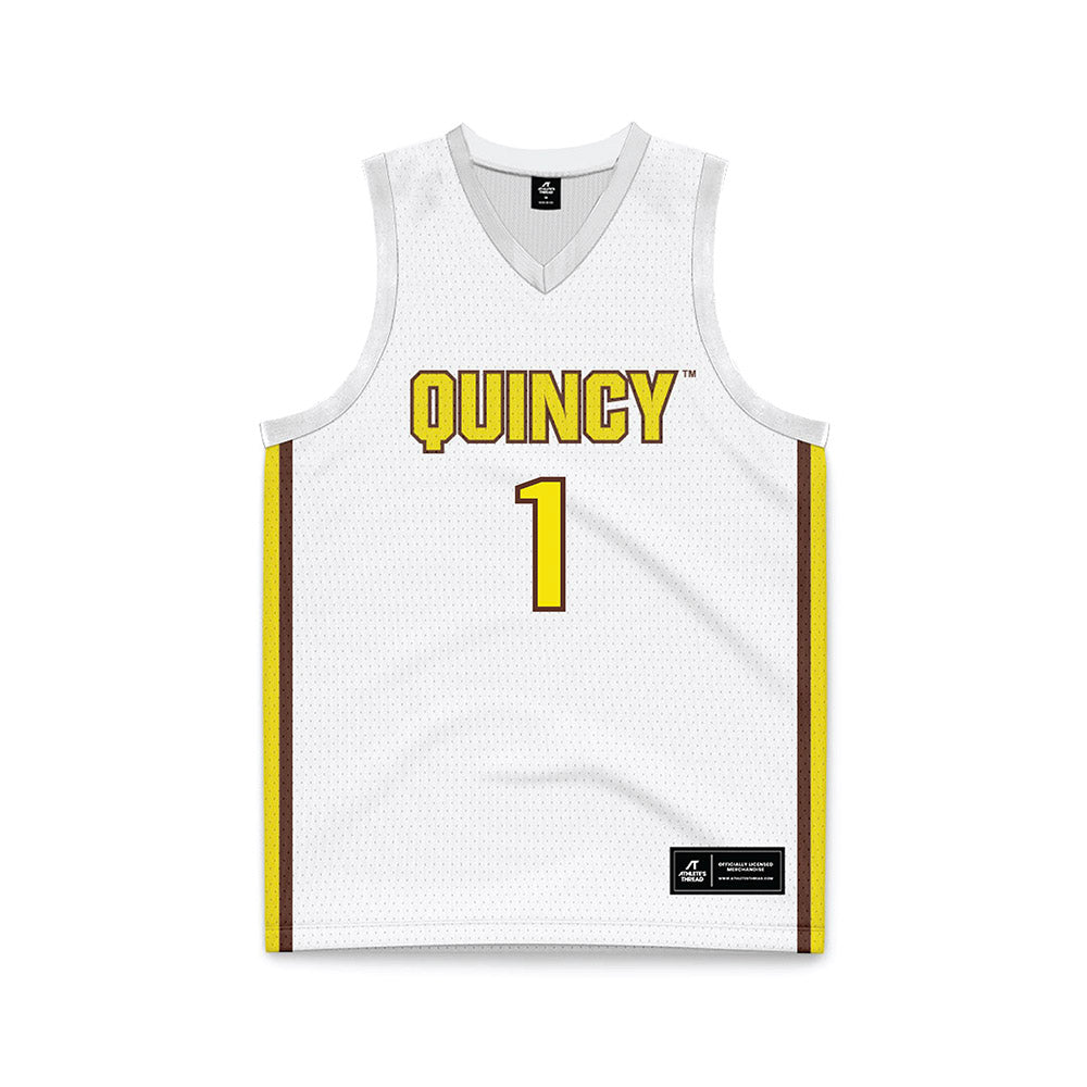 Quincy - NCAA Women's Basketball : Alivia Vaughan - White Basketball Jersey-0