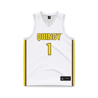 Quincy - NCAA Women's Basketball : Alivia Vaughan - White Basketball Jersey-0