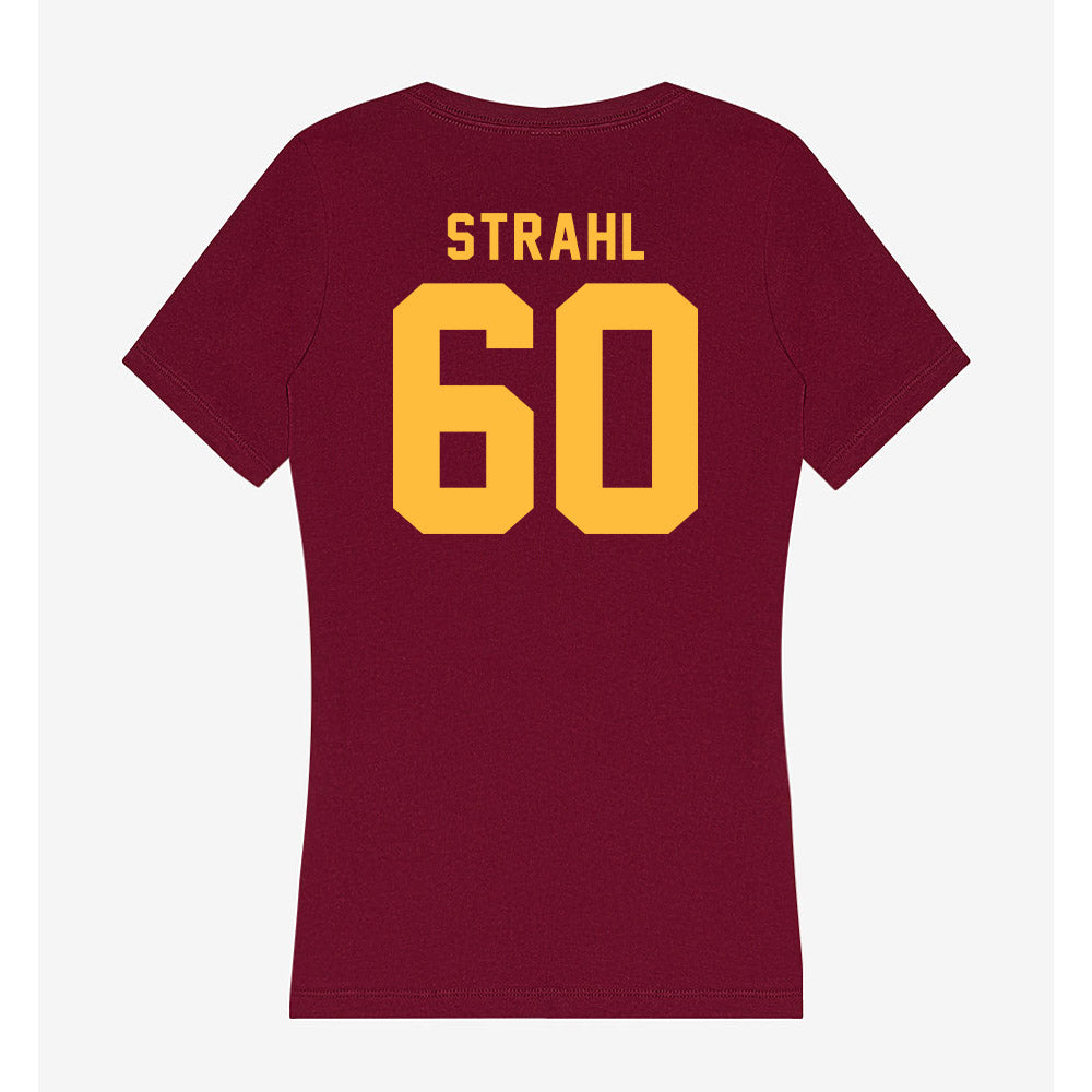 Minnesota - NCAA Men's Ice Hockey : Melvin Strahl - Women's V-Neck T-Shirt-1