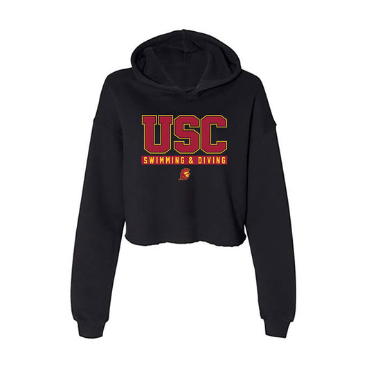 USC - NCAA Men's Swimming & Diving : Derrick Grayson - Women's Crop Fleece Hooded Sweatshirt-0