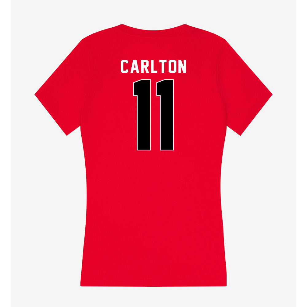 Houston - NCAA Women's Basketball : Justice Carlton - Women's V-Neck T-Shirt-1