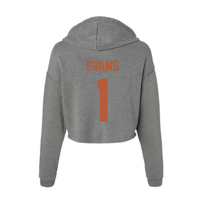 Texas - NCAA Men's Basketball : Amari Evans - Women's Crop Fleece Hooded Sweatshirt-1