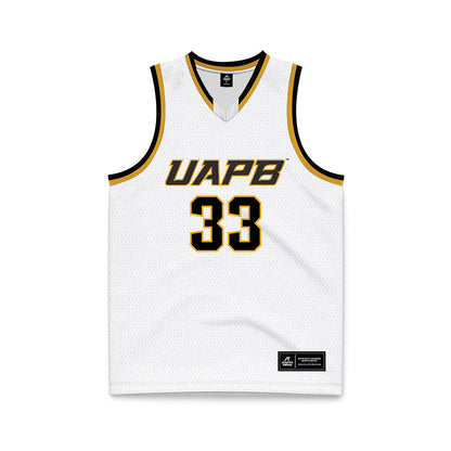 UAPB - NCAA Men's Basketball : Travis Pourciau - White Basketball Jersey-0