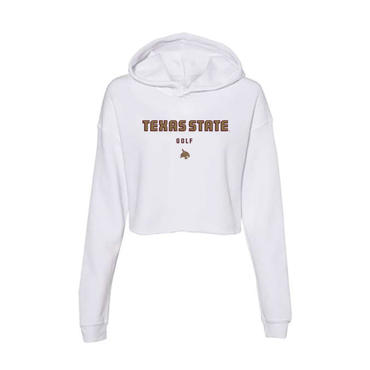 Texas State - NCAA Men's Golf : Corrington Case - Women's Crop Fleece Hooded Sweatshirt-0