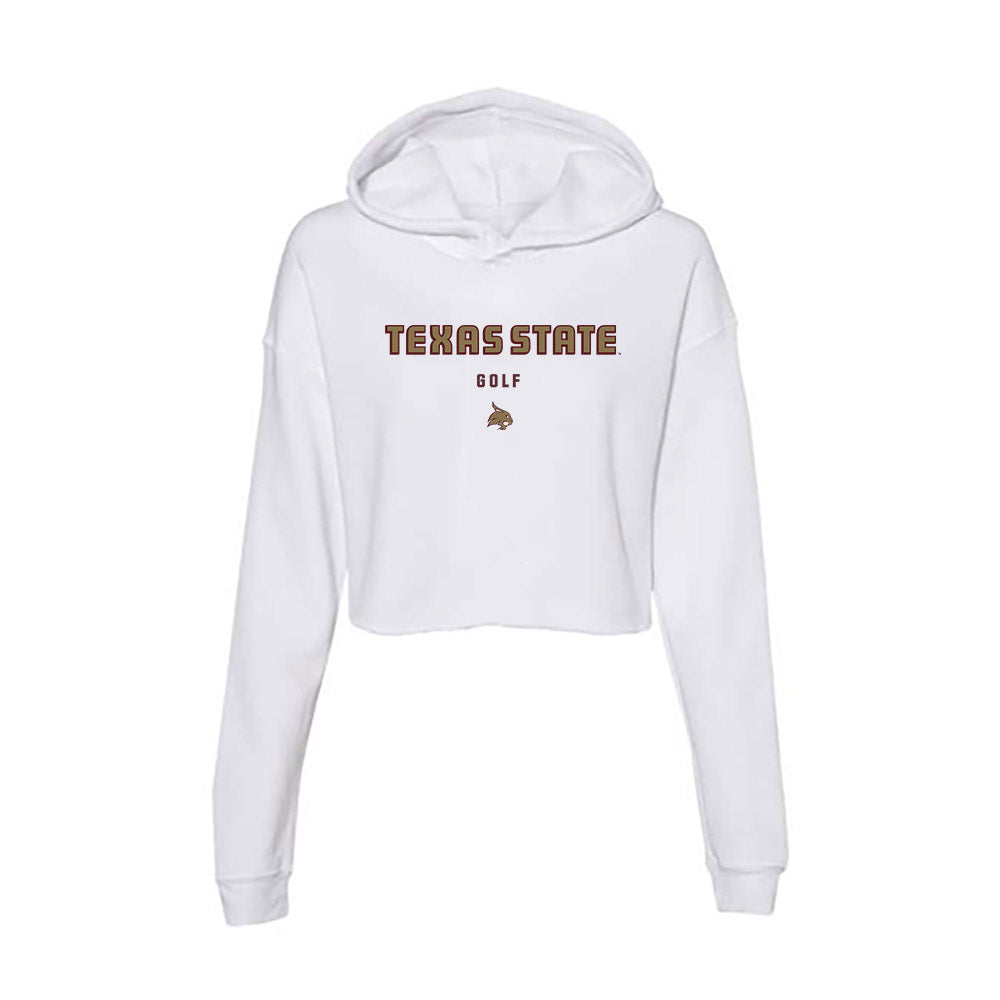 Texas State - NCAA Men's Golf : Lucky Cruz - Women's Crop Fleece Hoodie-0