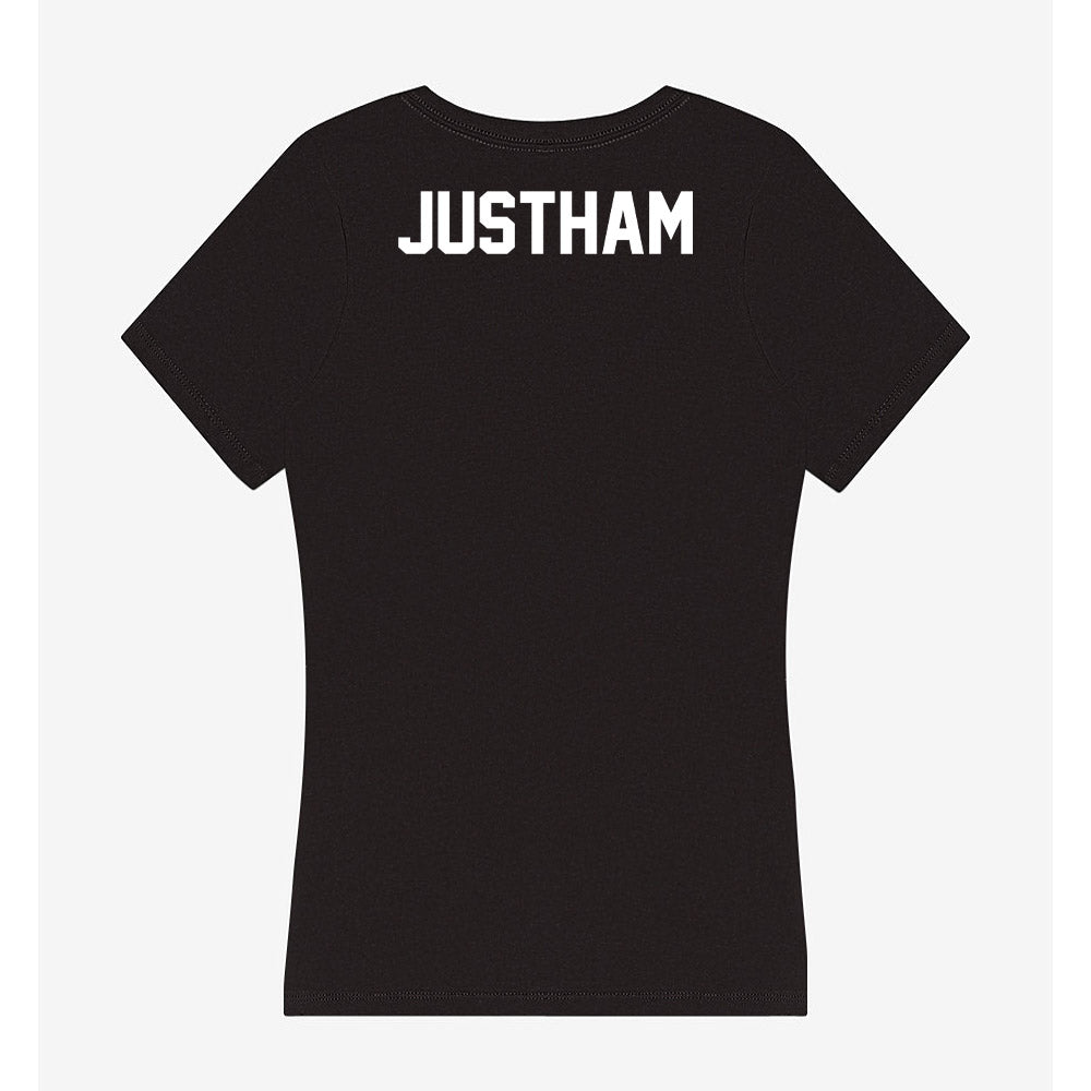 Campbell - NCAA Cheerleading : Addison Justham - Women's V-Neck T-Shirt-1