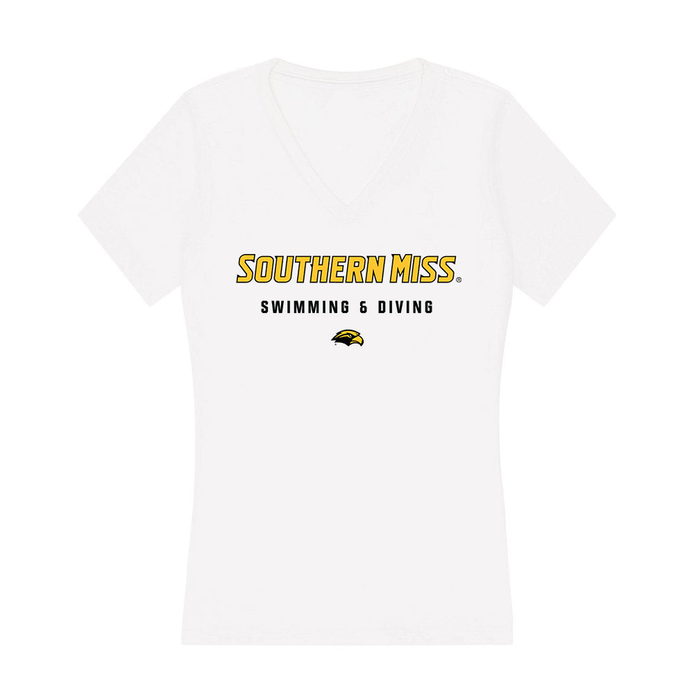 Southern Miss - NCAA Women's Swimming & Diving : Rae'Shaundra Johnson - Women's V-Neck T-Shirt-0