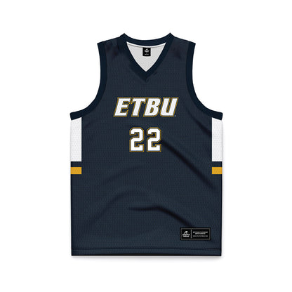 ETBU - NCAA Men's Basketball : Ethan Cook - Navy Basketball Jersey-0