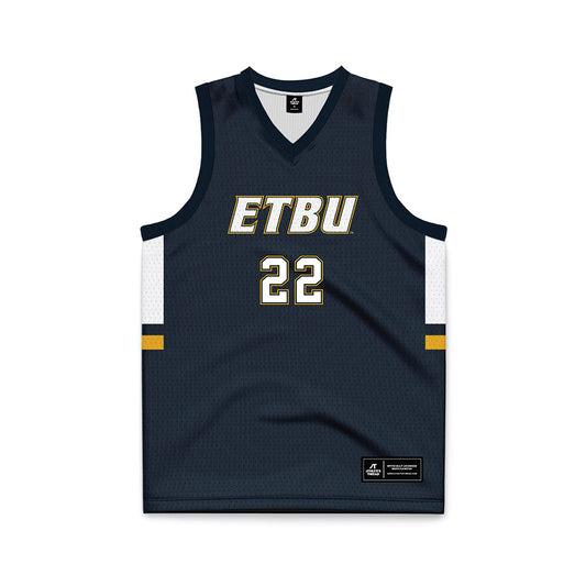 ETBU - NCAA Men's Basketball : Ethan Cook - Navy Basketball Jersey-0