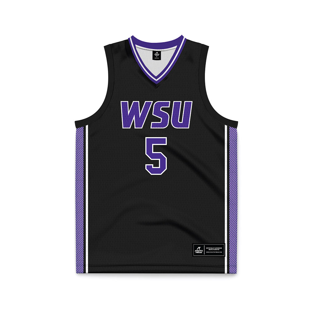 Winona - NCAA Men's Basketball : Kaiden Space - Black Basketball Jersey-0